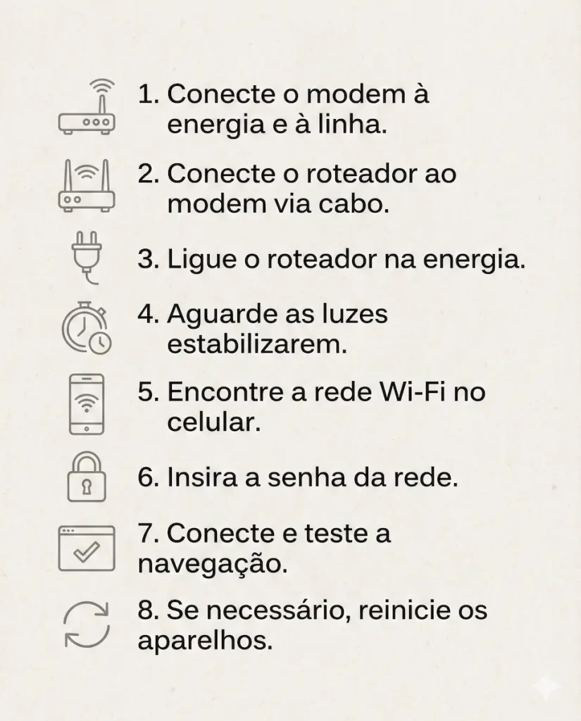 Checklist visual para diagnosticar queda de internet em casa