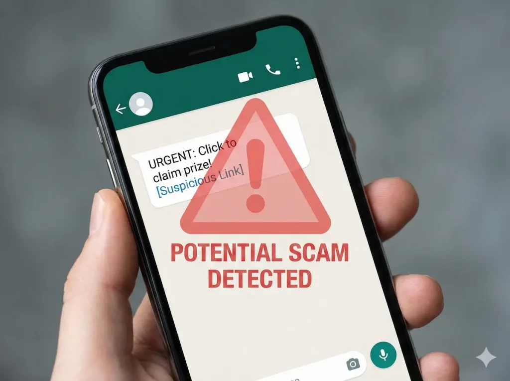 Celular com alerta de golpe e ícone de cadeado
