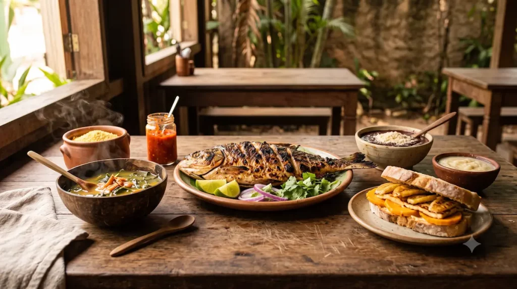 Pratos e alimentos típicos da gastronomia amazônica em Manaus